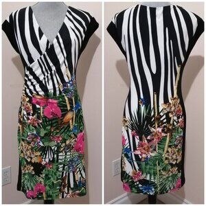 Joseph Ribkoff Black and White Zebra Stripe Floral Sheath Dress
